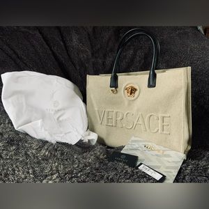 Versace La Medusa Large Canvas Tote Bag w/ custom bag liner